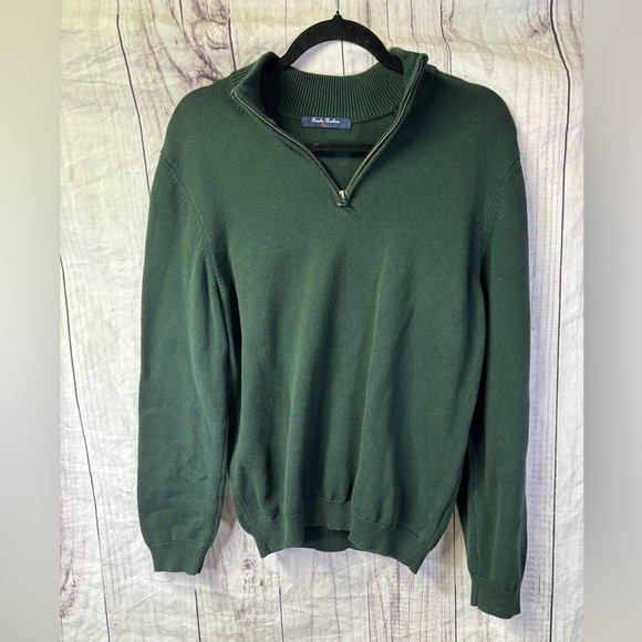 Brooks Brothers Fleece Forest Green Half Zip Up Sweater Large - Picture 1 of 5